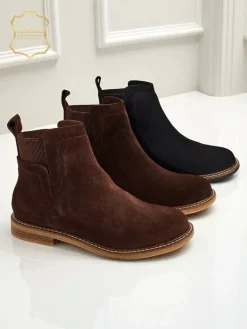 New Botki damskie z naturalnego zamszu Cuoio Elegante Botki Na Płaskim Obcasie