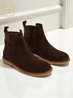 Best Botki damskie z naturalnego zamszu Cuoio Elegante Botki Na Płaskim Obcasie