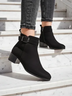 Botki Elegante Nero z Ekoskóry Botki Z Delikatnym Ociepleniem|Botki Na Płaskim Obcasie