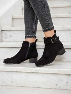 Botki Elegante Nero z Ekoskóry Botki Z Delikatnym Ociepleniem|Botki Na Płaskim Obcasie