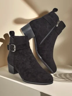 Botki Elegante Nero z Ekoskóry Botki Z Delikatnym Ociepleniem|Botki Na Płaskim Obcasie