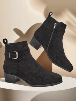 Botki Elegante Nero z Ekoskóry Botki Z Delikatnym Ociepleniem|Botki Na Płaskim Obcasie