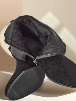 Botki Elegante Nero z Ekoskóry Botki Z Delikatnym Ociepleniem|Botki Na Płaskim Obcasie