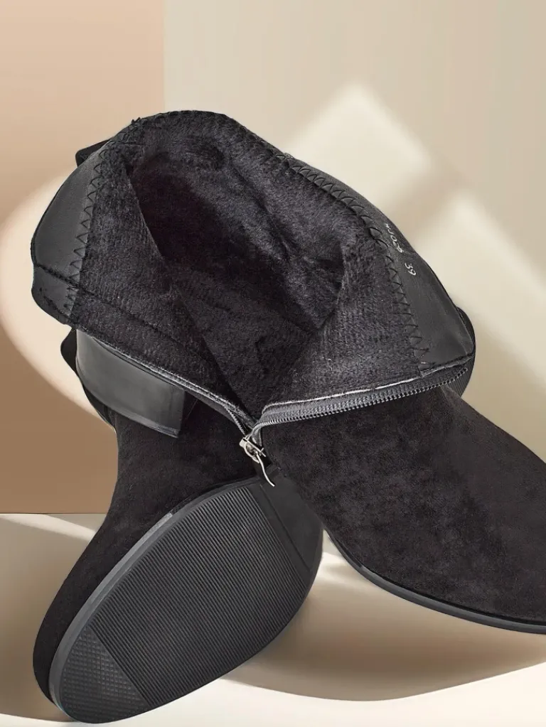 Botki Elegante Nero z Ekoskóry Botki Z Delikatnym Ociepleniem|Botki Na Płaskim Obcasie