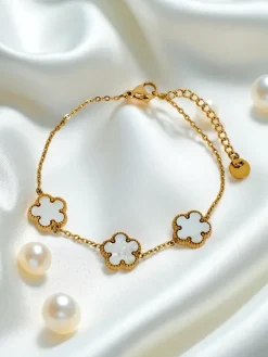 Clearance Bransoletka Aurelia Bianca z kwiatami w odcieniu białej perły, złocona Damskie Biżuteria