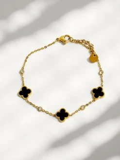 Clearance Bransoletka Aurelia Bianca z kwiatami w odcieniu czarnej perły, złocona Damskie Biżuteria