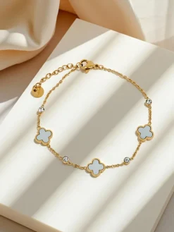 Discount Bransoletka Aurelia Bianca z kwiatami w odcieniu białej perły, złocona Damskie Biżuteria