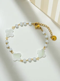 New Bransoletka Aurelia Bianca z kwiatami w odcieniu białej perły, złocona Damskie Biżuteria