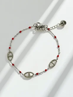 Best Bransoletka Callista Argento – srebro 925 z czerwonymi koralikami i motywem greckim Damskie Biżuteria