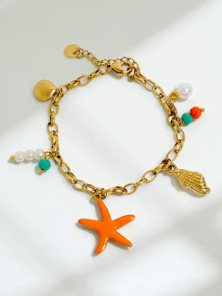 New Bransoletka Callista Mare – złoty łańcuszek z muszlami i gwiazdą morską Damskie Biżuteria