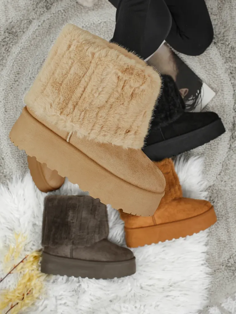 Outlet Buty a'la śniegowce damskie z futerkiem Irelle Śniegowce|Botki Na Platformie