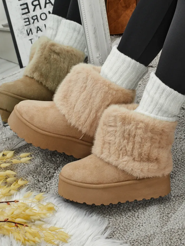 Outlet Buty a'la śniegowce damskie z futerkiem Irelle Śniegowce|Botki Na Platformie