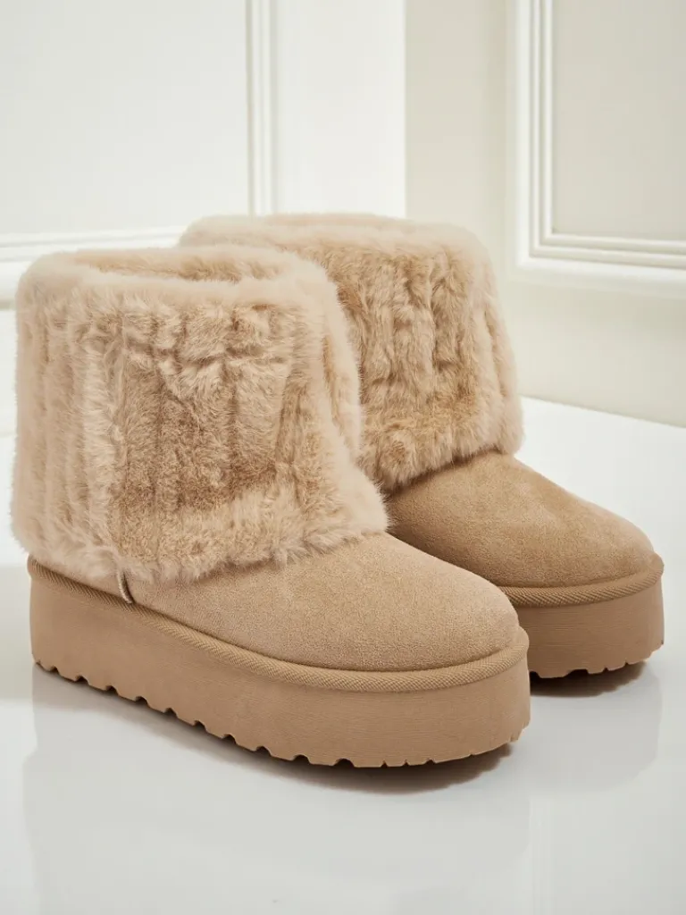 Outlet Buty a'la śniegowce damskie z futerkiem Irelle Śniegowce|Botki Na Platformie