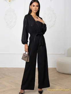 New Błyszczący kombinezon damski z kopertowym dekoltem Milla Damskie Komplety Damskie