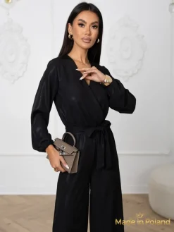 New Błyszczący kombinezon damski z kopertowym dekoltem Milla Damskie Komplety Damskie