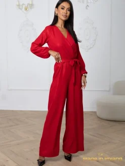 Best Błyszczący kombinezon damski z kopertowym dekoltem Milla Damskie Komplety Damskie