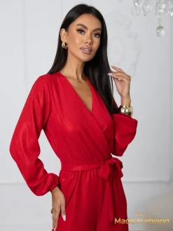 Best Błyszczący kombinezon damski z kopertowym dekoltem Milla Damskie Komplety Damskie