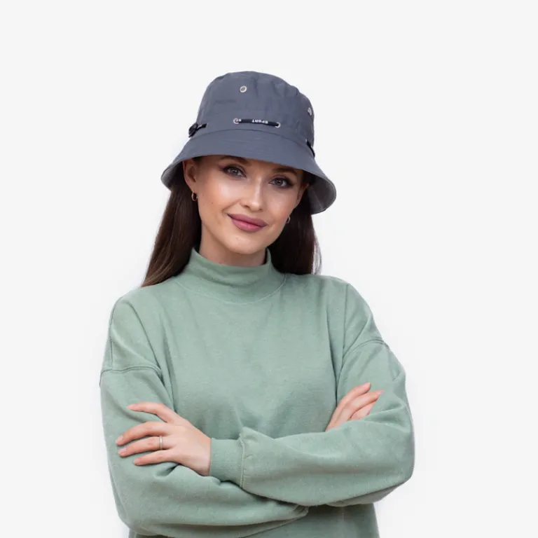 Online Ciemnoszara damska czapka typu bucket hat - Akcesoria Damskie Czapki I Kapelusze