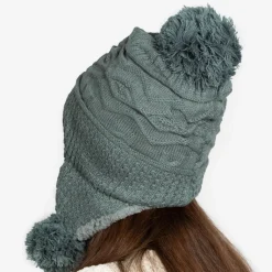 Ciemnoszara damska ocieplana czapka z pomponami - Akcesoria Damskie Czapki I Kapelusze