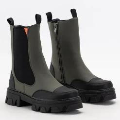 Outlet Ciemnozielone damskie botki na masywnej podeszwie Rosidi - Obuwie Botki Z Delikatnym Ociepleniem|Botki Na Płaskim Obcasie