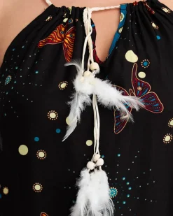 Online Czarna damska letnia sukienka w motylki - Odzież Sukienki Letnie|Sukienki Krótkie