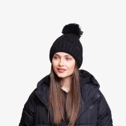 New Czarna damska ocieplana błyszcząca czapka z pomponem - Akcesoria Damskie Czapki I Kapelusze