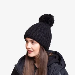 New Czarna damska ocieplana błyszcząca czapka z pomponem - Akcesoria Damskie Czapki I Kapelusze