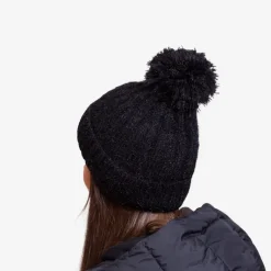New Czarna damska ocieplana błyszcząca czapka z pomponem - Akcesoria Damskie Czapki I Kapelusze