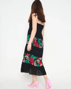 Online Czarna damska sukienka midi w kwiaty PLUS SIZE - Odzież Sukienki Letnie|Sukienki Długie