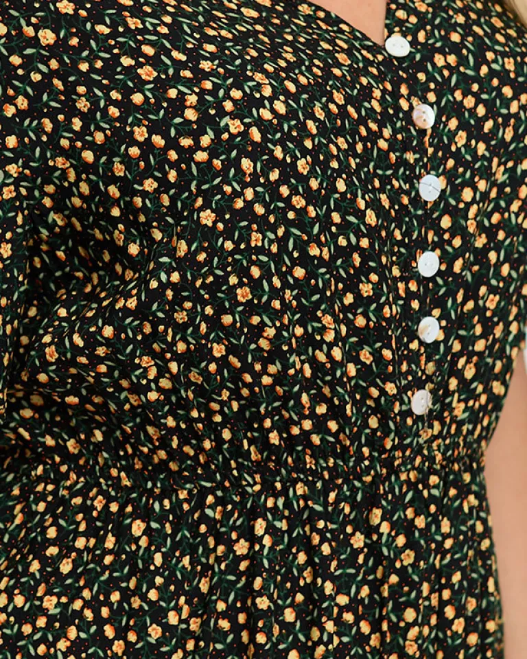 Online Czarna rozkloszowana damska sukienka maxi w kwiaty - Odzież Sukienki Letnie|Sukienki Długie