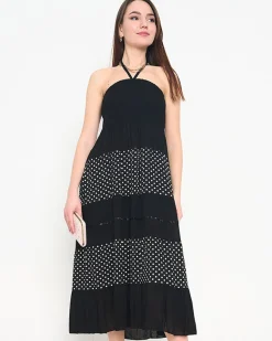 Sale Czarna sukienka w groszki PLUS SIZE - Odzież Sukienki Letnie|Sukienki Krótkie