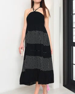 Sale Czarna sukienka w groszki PLUS SIZE - Odzież Sukienki Letnie|Sukienki Krótkie