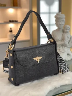 Online Czarna torebka damska Livia ze skóry ekologicznej z ozdobą w stylu Art Deco Damskie Małe Torebki