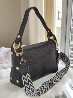 Online Czarna torebka damska Livia ze skóry ekologicznej z ozdobą w stylu Art Deco Damskie Małe Torebki