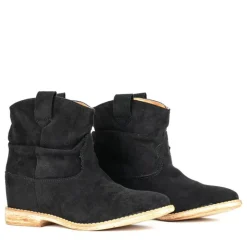 Outlet Czarne botki a'la kowbojki na krytym koturnie Daressco - Obuwie Botki Z Delikatnym Ociepleniem|Kowbojki