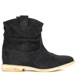 Outlet Czarne botki a'la kowbojki na krytym koturnie Daressco - Obuwie Botki Z Delikatnym Ociepleniem|Kowbojki