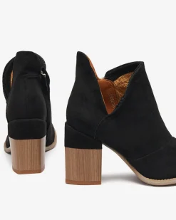 Online Czarne damskie botki na słupku z wycięciami Encura- Obuwie Botki Bez Ocieplenia|Botki Na Słupku