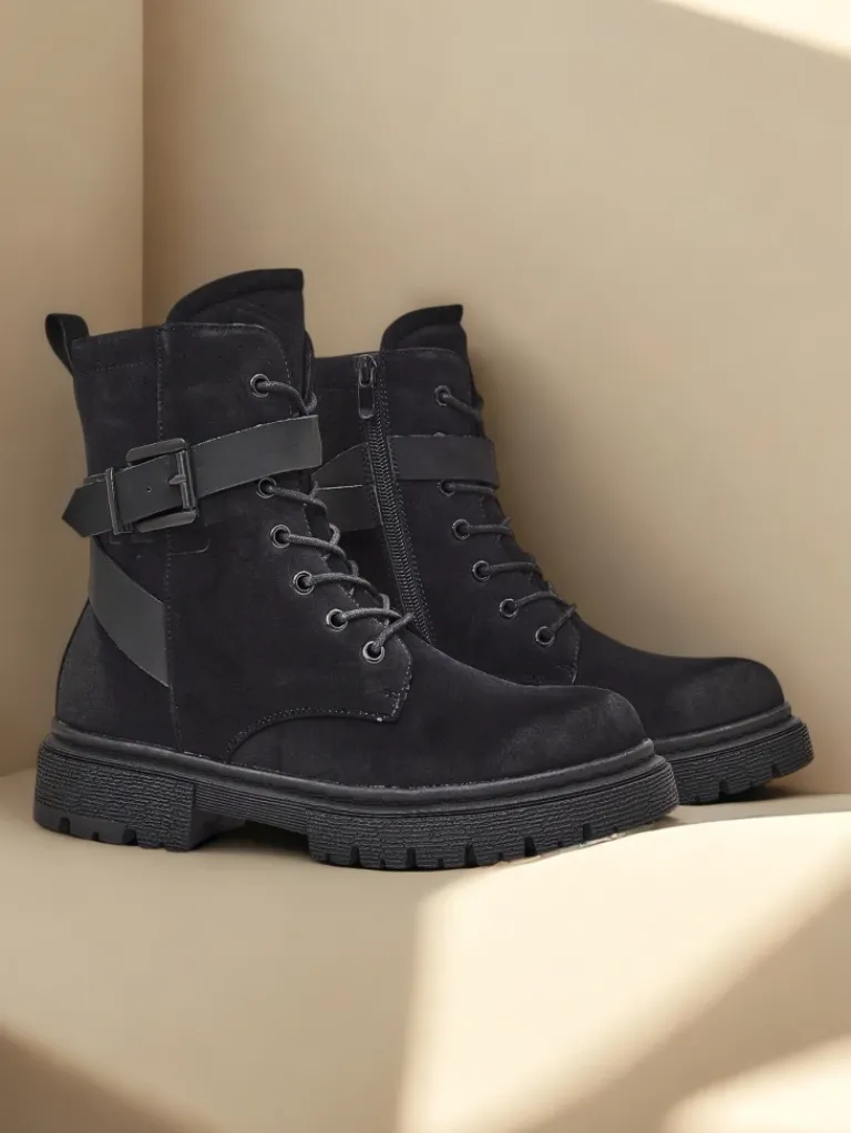 New Czarne damskie botki typu workery Miros Workery|Botki Z Delikatnym Ociepleniem