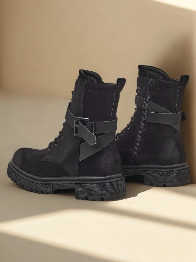 New Czarne damskie botki typu workery Miros Workery|Botki Z Delikatnym Ociepleniem