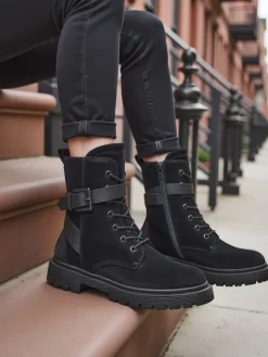 New Czarne damskie botki typu workery Miros Workery|Botki Z Delikatnym Ociepleniem