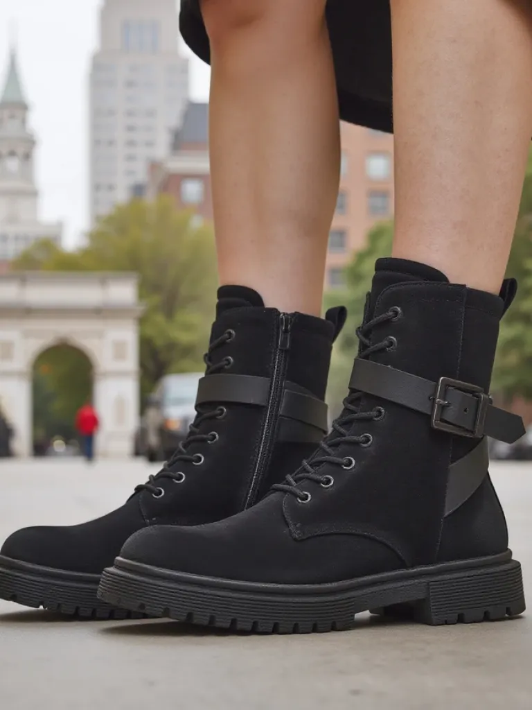 New Czarne damskie botki typu workery Miros Workery|Botki Z Delikatnym Ociepleniem