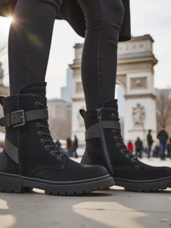 New Czarne damskie botki typu workery Miros Workery|Botki Z Delikatnym Ociepleniem