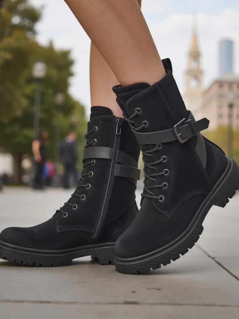 New Czarne damskie botki typu workery Miros Workery|Botki Z Delikatnym Ociepleniem