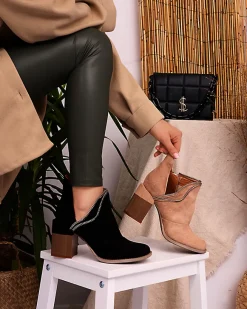 Sale Czarne damskie ocieplane botki na słupku Mukis - Obuwie Botki Bez Ocieplenia|Botki Na Słupku