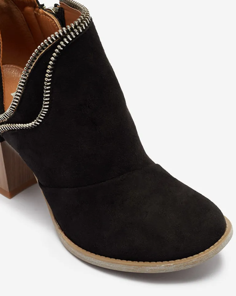 Sale Czarne damskie ocieplane botki na słupku Mukis - Obuwie Botki Bez Ocieplenia|Botki Na Słupku