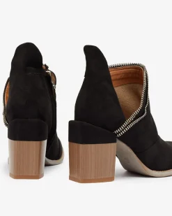 Sale Czarne damskie ocieplane botki na słupku Mukis - Obuwie Botki Bez Ocieplenia|Botki Na Słupku