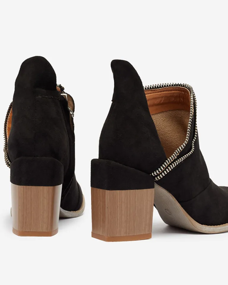 Sale Czarne damskie ocieplane botki na słupku Mukis - Obuwie Botki Bez Ocieplenia|Botki Na Słupku