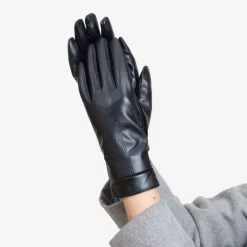 Hot Czarne klasyczne damskie rękawiczki zdobione haftem - Akcesoria Damskie Rękawiczki