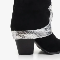 Outlet Czarne kozaki z ozdobną wywijaną cholewką Acilip - Obuwie Kozaki Bez Ocieplenia|Kozaki Do Połowy Łydki