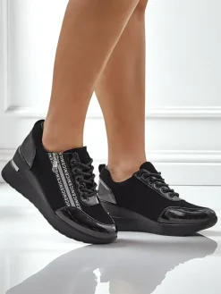 Sale Czarne sneakersy koturny damskie Calista Nero – elegancja i wygoda na co dzień Damskie Sneakersy